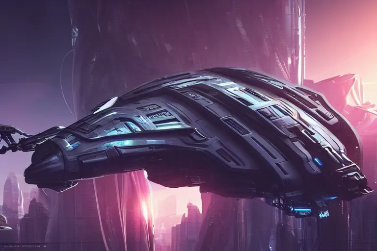 Image similar to cyberpunk alien concept inspired mother space ship, futuristic look, highly detailed body, very powerful, photorealistic camera shot, bright studio setting, studio lighting, crisp quality and light reflections, unreal engine 5 quality render