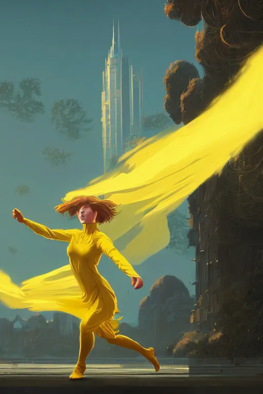 Image similar to highly detailed full body shot of an invisible woman wearing a tunic made of yellow paper, gta v, stephen bliss, unreal engine, fantasy art by greg rutkowski, rhads, ferdinand knab, makoto shinkai and lois van baarle, ilya kuvshinov, rossdraws, tom bagshaw, global illumination, radiant light