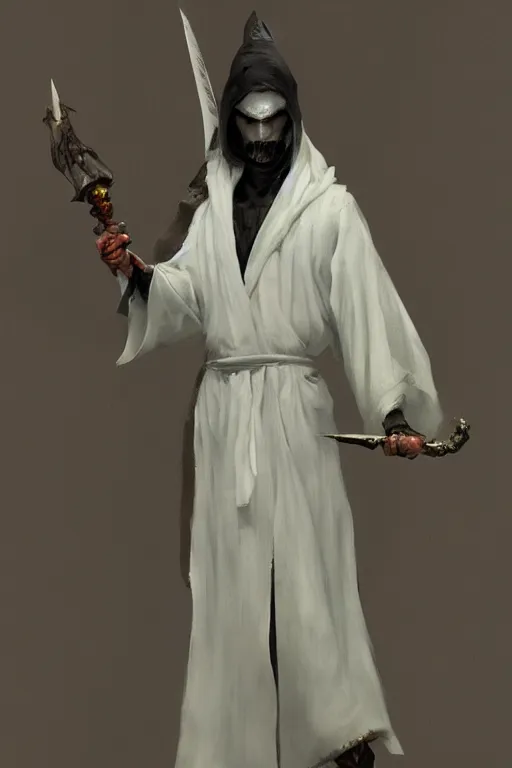 Image similar to fantasy painting of a pale man dressed in robes with a black blade, painted by Bayard Wu, ultra detailed, 8k