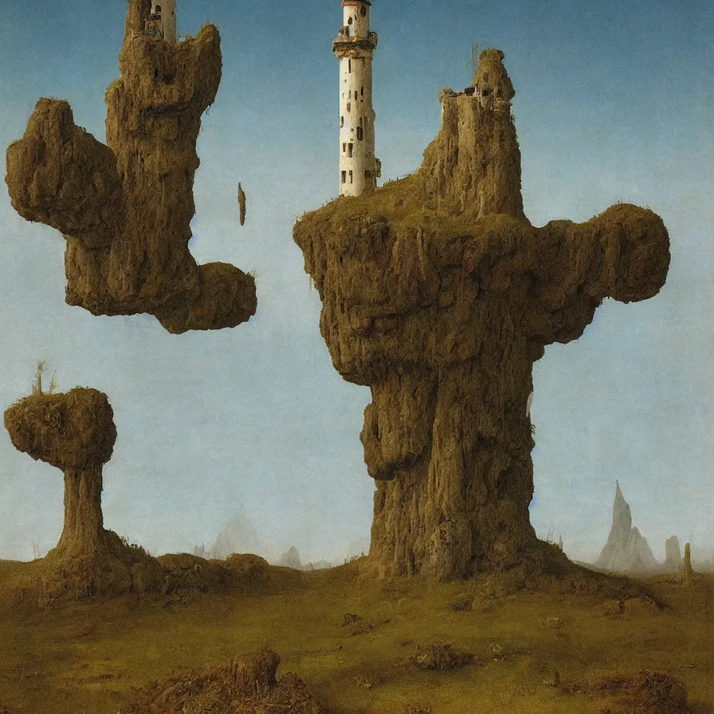 Prompt: a single colorful!! simple! fungus tower clear empty sky, a high contrast!! ultradetailed photorealistic painting by franz sedlacek, jan van eyck, wes anderson, hard lighting, masterpiece, png
