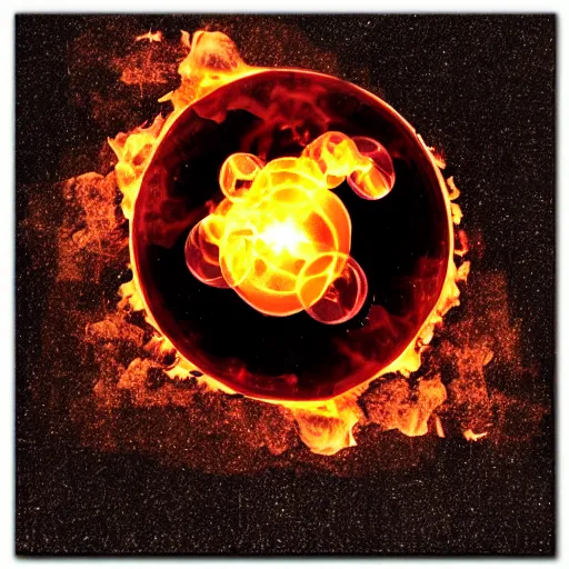 Prompt: soap bubble covered in fire flames, centered, symmetrical