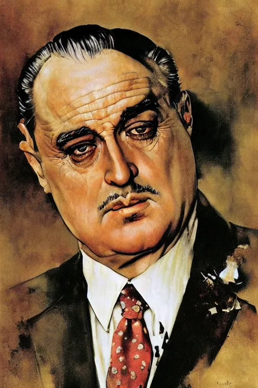 Image similar to Don Vito Corleone painted by Norman Rockwell