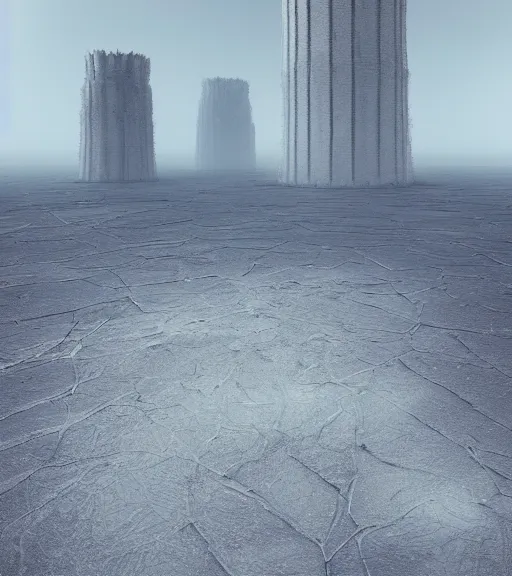 Prompt: surreal tower made of white crystalized aerial veins, inverted white roots in the floor, in the desert, foggy sky, dark night, octane render, unreal engine, pale colors, high detail, 8 k, wide angle, trending on artstation, behance