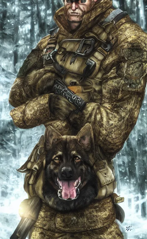 Image similar to close up character portrait icon of the german shepard beast - man military uniform head animal person wearing clothes standing in the bright forest, hidari, color page, tankoban, 4 k, tone mapping, akihiko yoshida