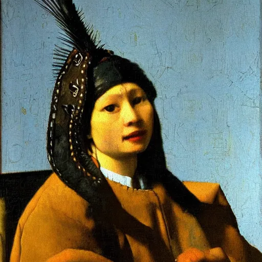 Prompt: high quality high detail painting by johannes vermeer, portrait of the quetzalcoatl, hd, muted lighting