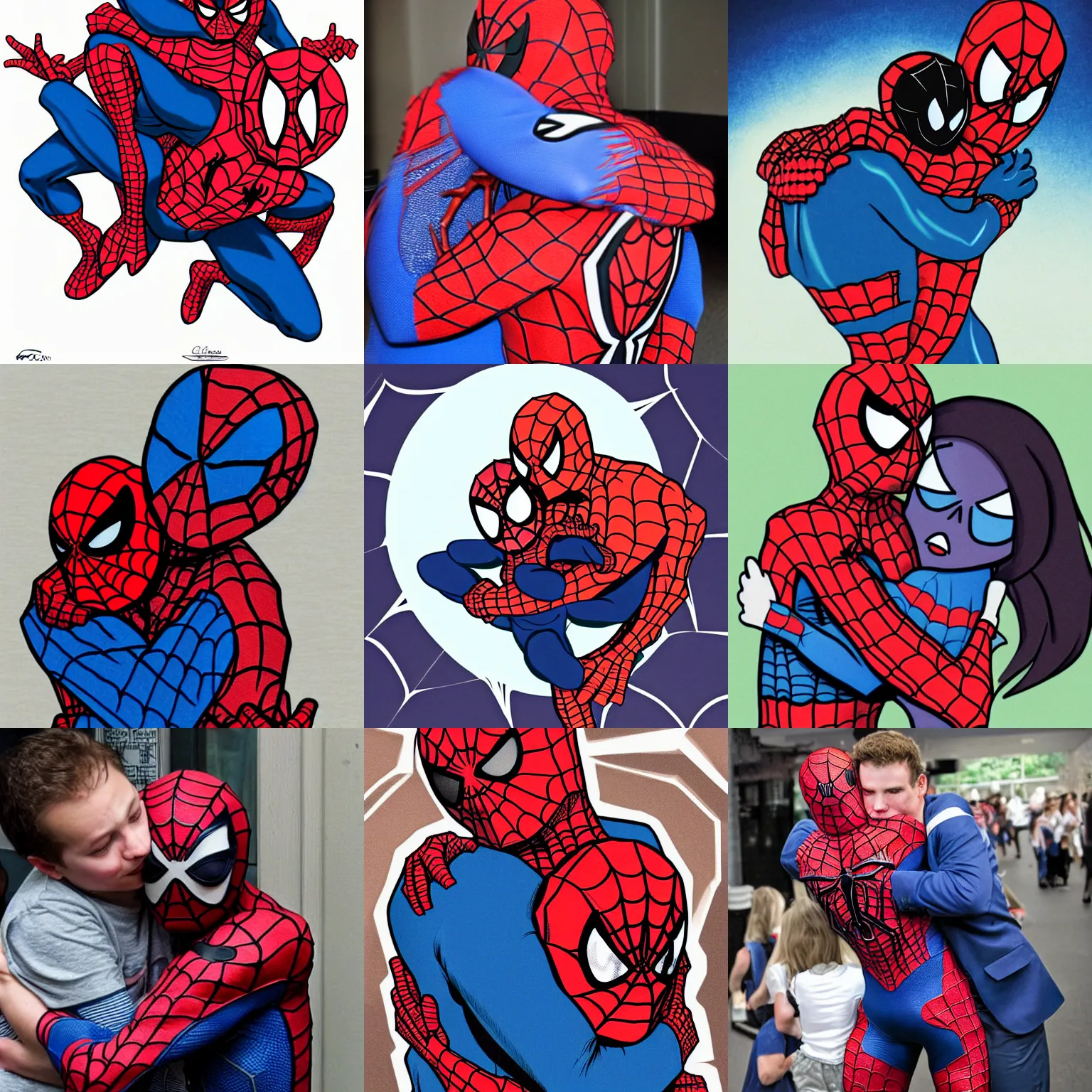 Prompt: an alien hugging spiderman