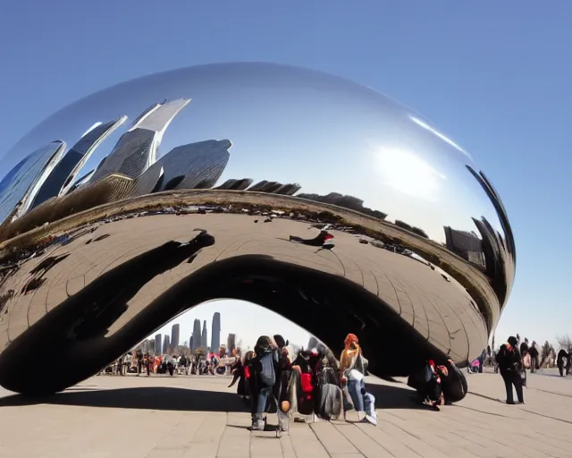 Prompt: the bean in chicago but it's broken