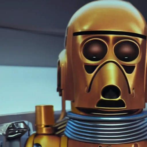 Image similar to Homer Simpson as C3PO, cinematic 4k