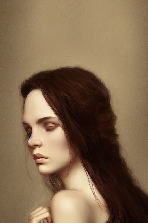 Prompt: Portrait of a Beautiful sad female model, elegant, digital painting, highly detailed, artstation, concept art, smooth, sharp focus, illustration, art by Klimt .