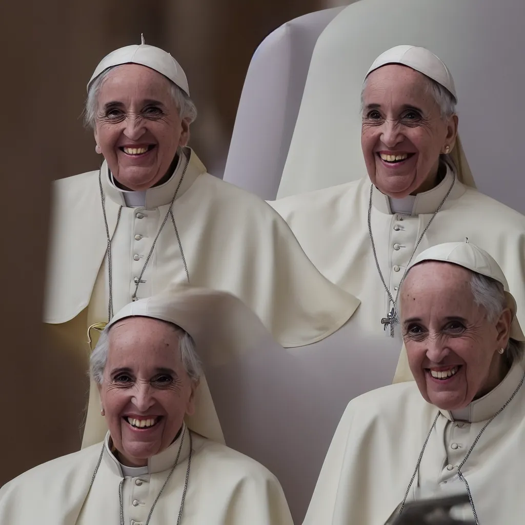 Prompt: a female pope, seductive smile, 8k photography