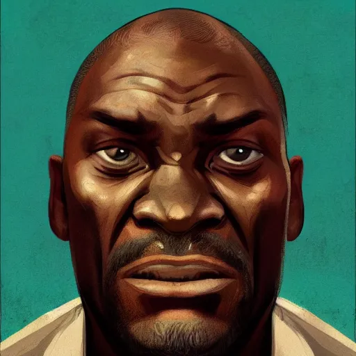 Prompt: old black man face, flat background, greg rutkowski gta san andreas art