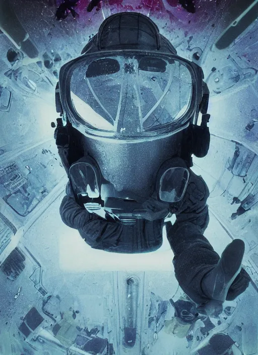 Prompt: polaroid astronauts in dark and empty void underwater - complex and hyperdetailed technical suit. reflection and dispersion materials. rays and dispersion of light. volumetric light. 5 0 mm, f / 3 2. noise film photo. flash photography. ultra realistic, wide angle. poster by wayne barlowe, hajime sorayama aaron horkey, craig mullins