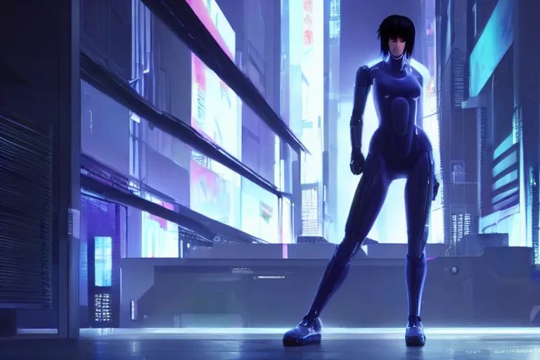 Prompt: cyberpunk ghost in the shell concept inspired motoko kusanagi, futuristic look, highly detailed body, very powerful, photorealistic camera shot, bright studio setting, studio lighting, crisp quality and light reflections, unreal engine 5 quality render