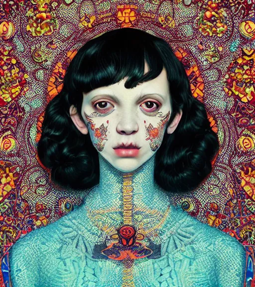 Image similar to beautiful girl, short black curly hair, round face : : by martine johanna and simon stalenhag and chie yoshii and casey weldon and guillermo del toro : : ornate, dynamic, particulate, rich colors, intricate, elegant, highly detailed, centered, artstation, smooth, sharp focus, octane render, 3 d