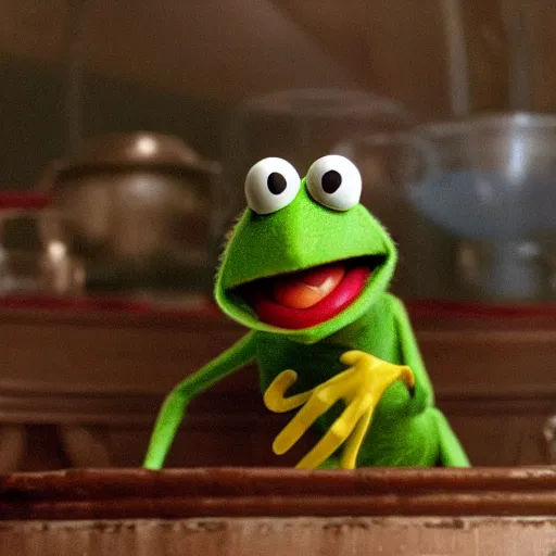 Prompt: A still of Kermit the frog from the movie Ratatouille (2007)