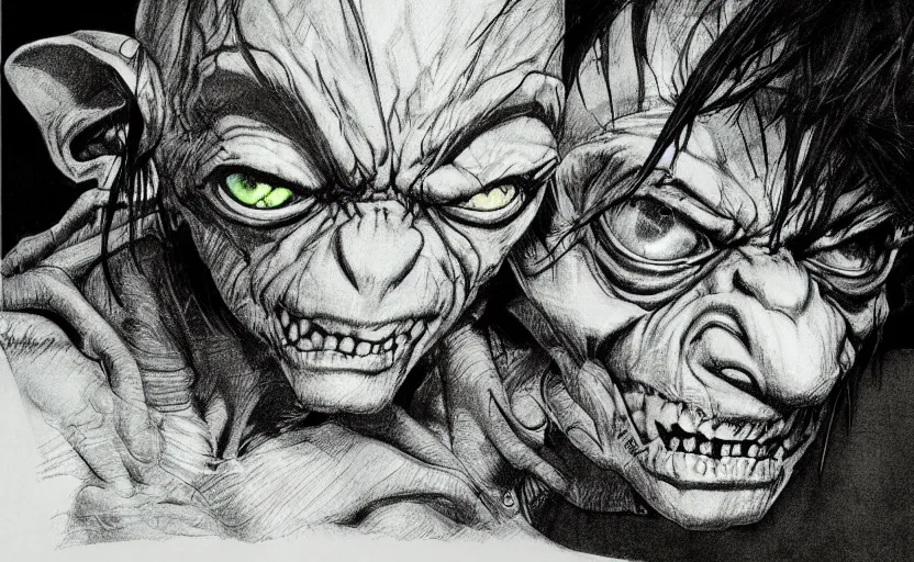 Image similar to yoji shinkawa drawing of gollum