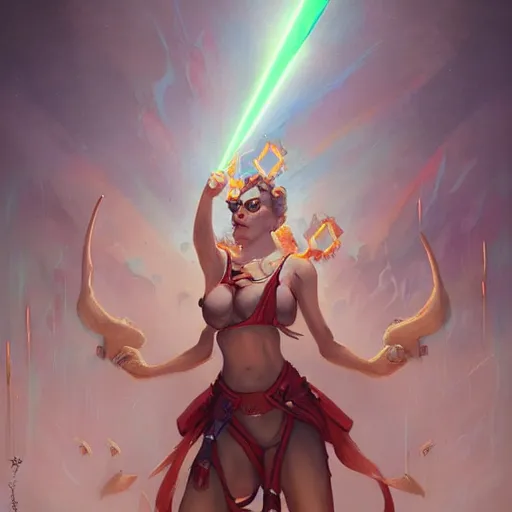Image similar to shogun breast emitting energy beam by peter mohrbacher