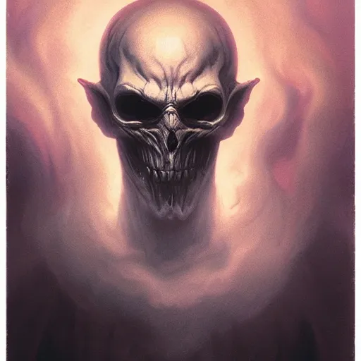 Image similar to head and shoulders portrait of a ghostly, shadowy, spectral wraith, d & d, fantasy, greg rutkowski, frank frazetta, alexandre chaudret, boris vallejo, michael whelan, miro petrov, hr giger, magali villeneuve, donato giancola