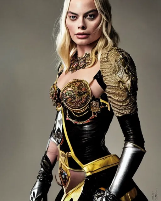 Prompt: Margot robbie wearing a cosplay costume, full body shot, Photography, Cinematic, Portrait, insanely detailed and intricate, hypermaximalist, elegant, ornate, hyper realistic, super detailed