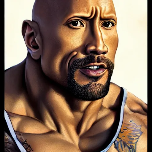 Prompt: clear portrait of dwayne johnson, adorable appearance!!!, golden hour, happy apearance, cottagecore!!, background hyper detailed, character concept, full body, dynamic pose, intricate, elegant, highly detailed, digital painting, artstation, concept art, smooth, sharp focus, illustration, art by artgerm and greg rutkowski and alphonse mucha