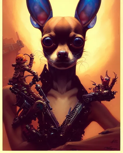 Prompt: rabid chihuahua fantasy character portrait, ultra realistic, wide angle, intricate details, blade runner artifacts, highly detailed by peter mohrbacher, boris vallejo, hajime sorayama aaron horkey, gaston bussiere, craig mullins