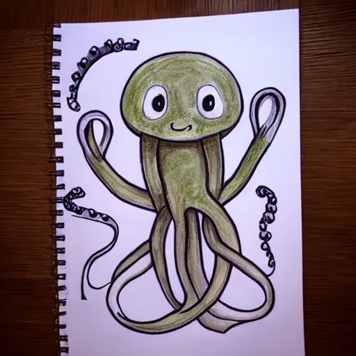 Image similar to a cute octupus drawing a picture
