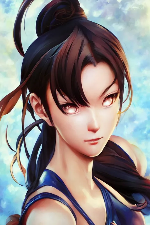 Image similar to A semi realistic anime portrait of Chun li, by Stanley Artgerm Lau, WLOP, Rossdraws, James Jean, Andrei Riabovitchev, Marc Simonetti, and Sakimichan, tranding on artstation