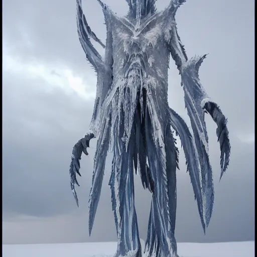 Image similar to otherworldly but beautiful and tall demon of ice