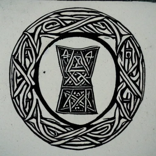 Image similar to shield iconography old occult runes intaglio etching engraving alchemy ink witchcraft