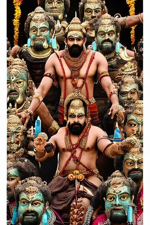 Image similar to Rana Daggubati as Ravana with 11 heads, photorealistic, 4k, intricate detail