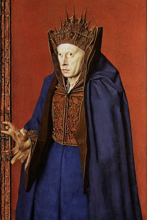 Image similar to portrait of ainz ooal gown, oil painting by jan van eyck, northern renaissance art, oil on canvas, wet - on - wet technique, realistic, expressive emotions, intricate textures, illusionistic detail