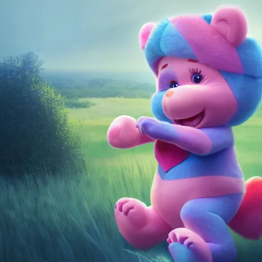 Image similar to hyperrealistic dslr film still of a care bear with heart on belly, stunning 8 k octane comprehensive 3 d render, inspired by istvan sandorfi & greg rutkowski & unreal engine, perfect symmetry, dim volumetric cinematic lighting, extremely hyper - detailed, extremely lifelike attributes & texture, intricate, masterpiece, artstation, stunning