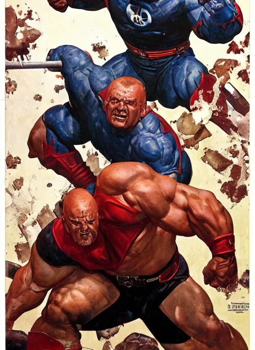 Prompt: full body and head portrait of huge mutant dorian yates as marvel's juggernaut, dynamic action, painted by norman rockwell and phil hale and greg staples and tom lovell and frank schoonover and jack kirby