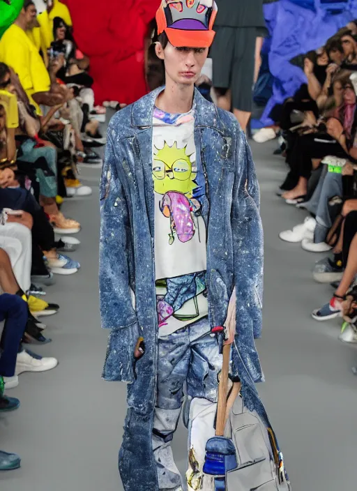 Image similar to hyperrealistic and heavy detailed balenciaga runway show of rick and morty , Leica SL2 50mm, vivid color, high quality, high textured, real life