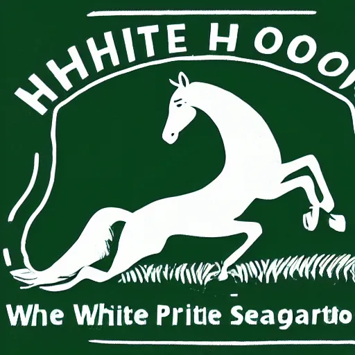 Prompt: a logo of the white horse of uffington, two tone print, green and white