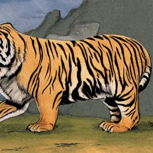 Image similar to sabertooth tiger with large tusks drawn like a BAYC NFT, illustrated style