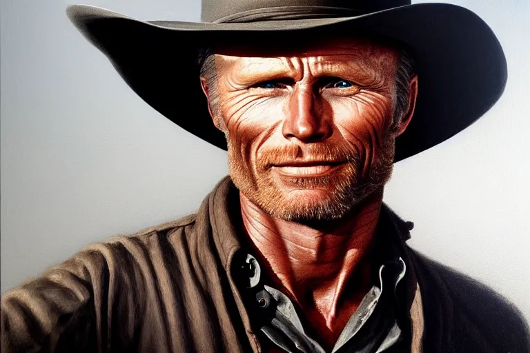 Image similar to poster portrait of ed harris as a black hat cowboy in silverado ( 1 9 8 5 ). oil painting elegant, highly detailed, centered, digital painting, artstation, concept art, smooth, sharp focus, illustration, artgerm, tomasz alen kopera, peter mohrbacher, donato giancola, joseph christian leyendecker drew struzan