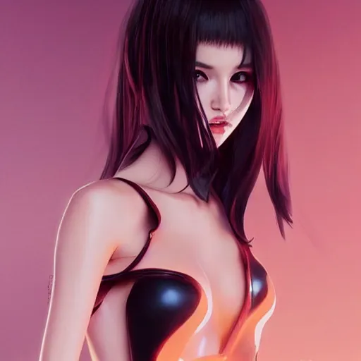 Image similar to a beautiful young japanese natalie portman alluring model in crop top, wearing a demonic latex mask that looks like an attractive succubus by guweiz and wlop and ilya kuvshinov and artgerm symmetrical eyes, aesthetic, gorgeous, stunning, attractive, artstation, deviantart, pinterest, digital art