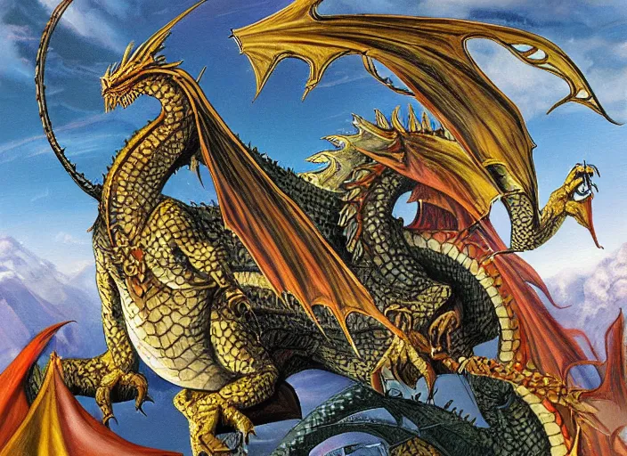 Image similar to a painting of a dragon by larry elmore