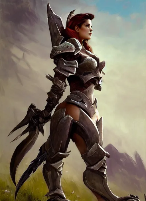 Image similar to A combination of Ashley Greene, Adriana Dxim, Grace Kelly as a Charr from Guild Wars 2 wearing Forerunner Armor from Halo, countryside, calm, fantasy character portrait, dynamic pose, above view, sunny day, artwork by Jeremy Lipkin and Giuseppe Dangelico Pino and Michael Garmash and Rob Rey, very coherent asymmetrical artwork, sharp edges, perfect face, simple form, 100mm