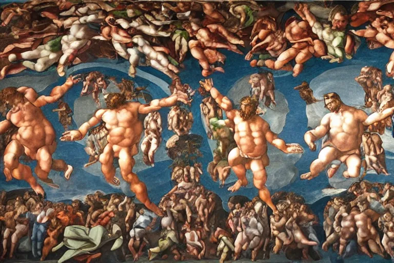 Image similar to sistine chapel painting of 2 aliens