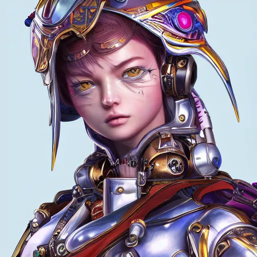 Image similar to studio portrait of lawful good colorful female holy mecha paladin absurdly beautiful, elegant, young sensual graceful woman, ultrafine hyperrealistic detailed face illustration by kim jung gi, irakli nadar, intricate linework, sharp focus, bright colors, matte, octopath traveler, final fantasy, unreal engine highly rendered, global illumination, radiant light, intricate environment