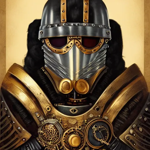 Image similar to Lofi steamPunk portrait medieval knight wearing black and gold plate armor Pixar style by Tristan Eaton Stanley Artgerm and Tom Bagshaw