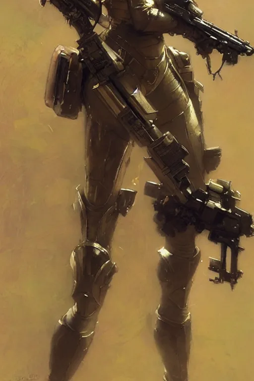 Prompt: futuristic women with medieval armor dynamic poses, holding a gun, detail, beautifull face, no blur, painting by gaston bussiere, craig mullins, greg rutkowski, yoji shinkawa, sorayama