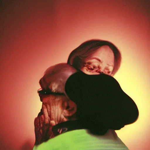 Prompt: a medium shot, colored studio photographic portrait of a old couple, dramatic backlighting from below, below light, kodachrome camera, kodachrome, with strong reds and greens, 1 9 9 9 photo from life magazine,