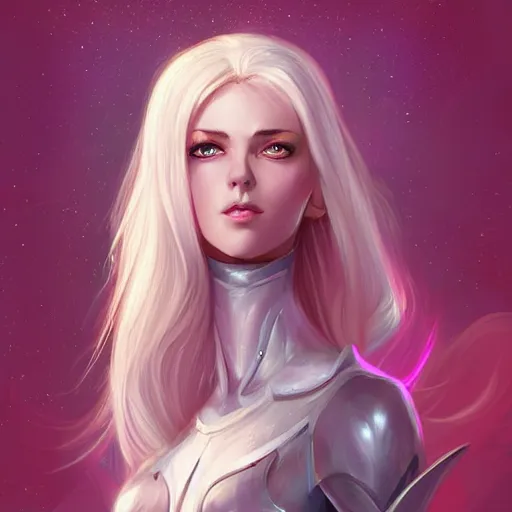 Prompt: White pink blonde fantasy paladin with slim elegant features, by Anato Finnstark and Randy Vargas, artgerm, digital illustration, beautiful, concept art