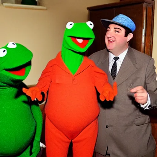 Image similar to Abbott and Costello meet Kermit the Frog