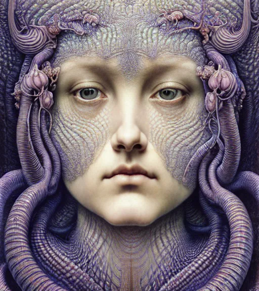 Image similar to detailed realistic beautiful iris goddess face portrait by jean delville, gustave dore, iris van herpen and marco mazzoni, art forms of nature by ernst haeckel, art nouveau, symbolist, visionary, gothic, neo - gothic, pre - raphaelite, fractal lace, intricate alien botanicals, ai biodiversity, surreality, hyperdetailed ultrasharp octane render