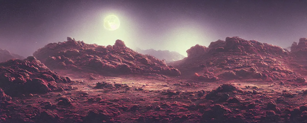 Image similar to ” lunar landscape, [ cinematic, detailed, epic, widescreen, opening, establishing, mattepainting, photorealistic, realistic textures, octane render, art by paul lehr ] ”