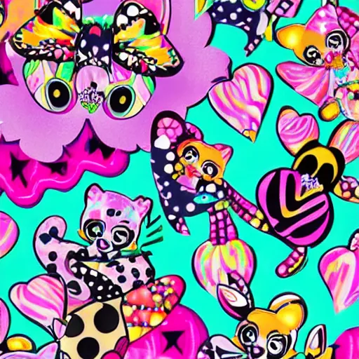 Image similar to collaboration between Lisa Frank and Betsey Johnson